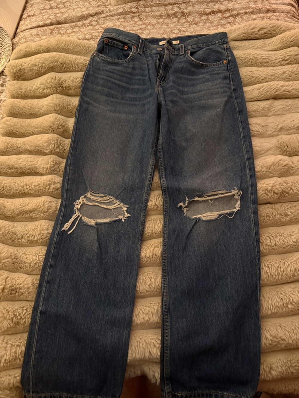 Women's Levi’s Distressed Straight-Leg Jeans - Dark Blue